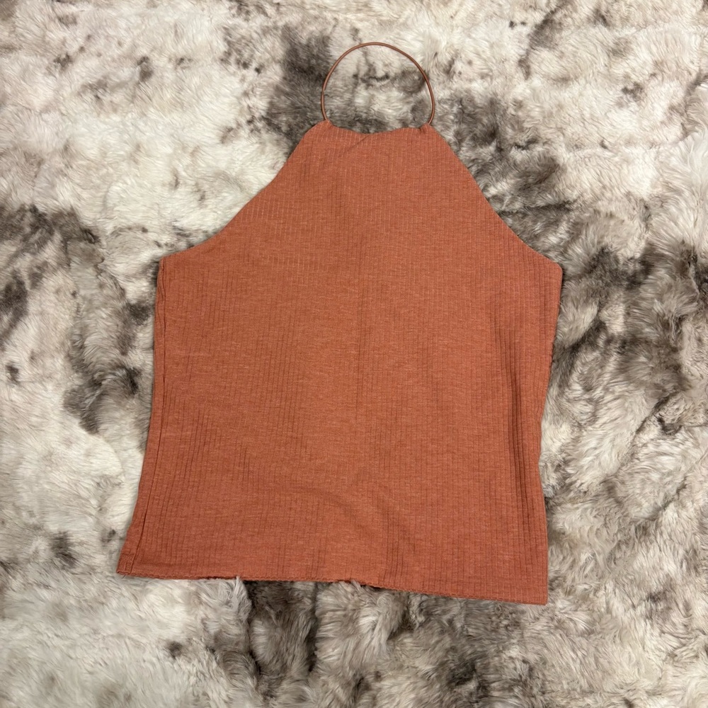 Me to We Rust Salmon Halter Cropped Women's Top Sz S